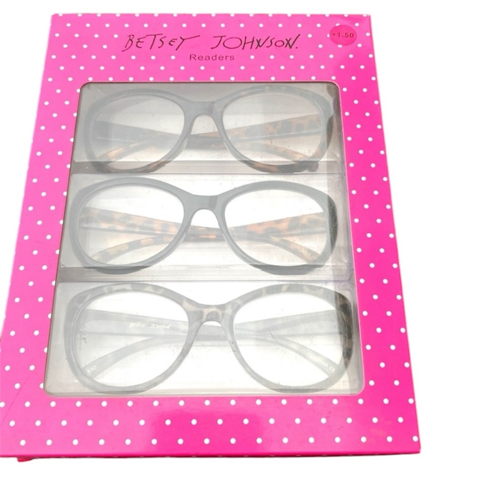 BETSEY JOHNSON readers 1.50 reading glasses cats eye tortoiseshell print set 3pc
